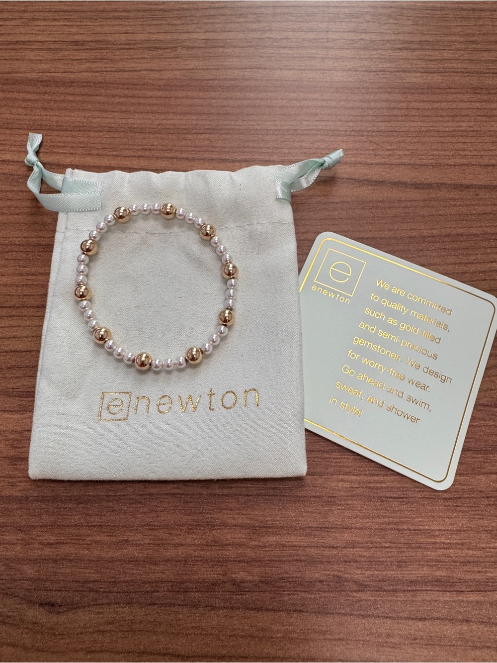 ENewton Gold and Pearl Stretch Bracelet - White Pearls with Gold Beads - Picture 2 of 3